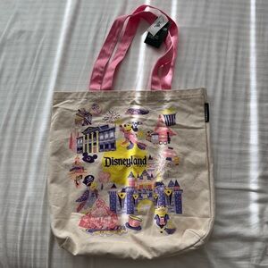 Disneyland/Starbucks - Pink and Cream Canvas Tote Bags with Graphic Designs